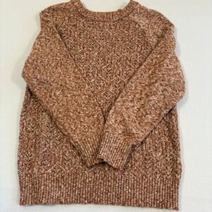 Napa Valley Womens Small Rust Orange Marled Chevron Cable Knit Crew Neck Sweater